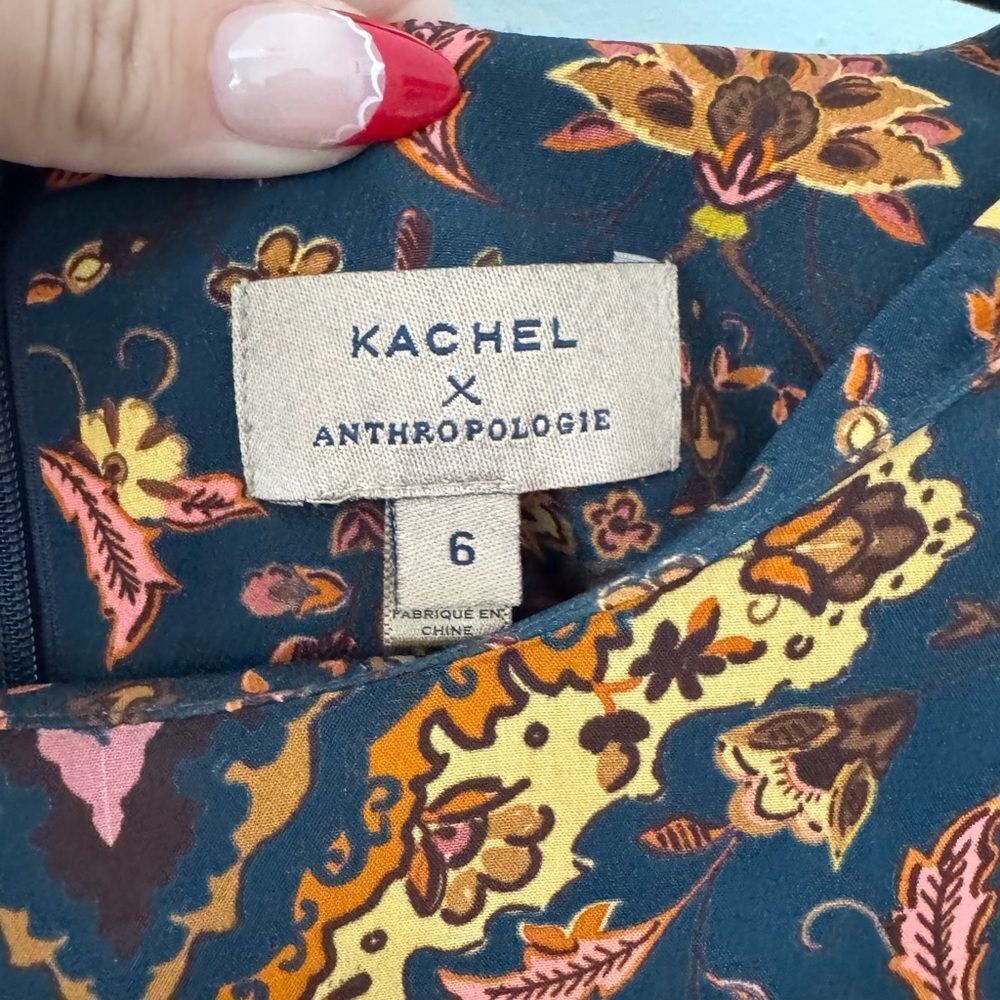 Anthropologie x Kachel Silk Blend Navy Printed Midi Dress Size 6 - Picture 6 of 7